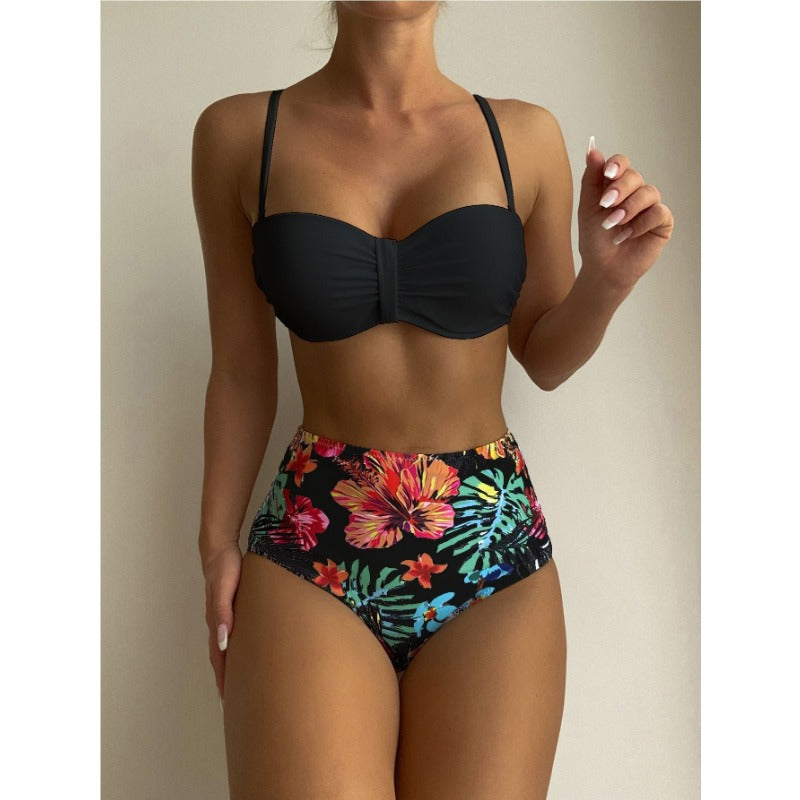 Wholesale Polyester Printed High Waisted Split Swimsuits